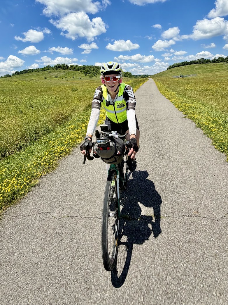 Sarah Rice on course during Trans Am Bike Nonstop