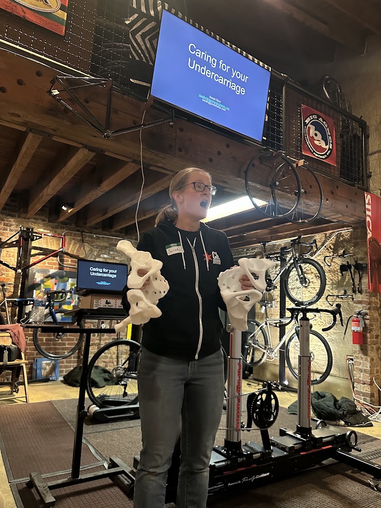 Sarah Rice presenting Caring for Your Undercarriage at Peregrine Bicycle Studio